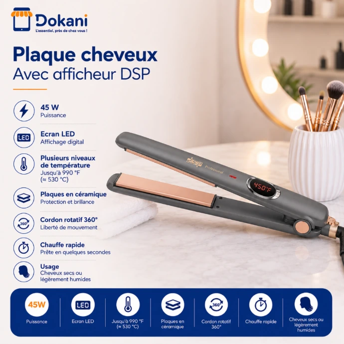Plaque Cheveux Avec Afficheur DSP 990°F 45W Gris