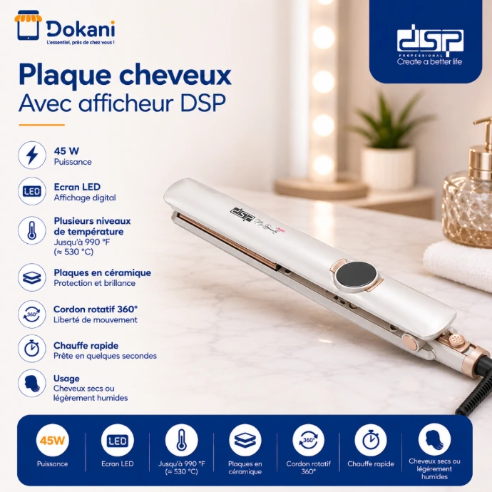 Plaque Cheveux Avec Afficheur DSP 990°F 45W Beige