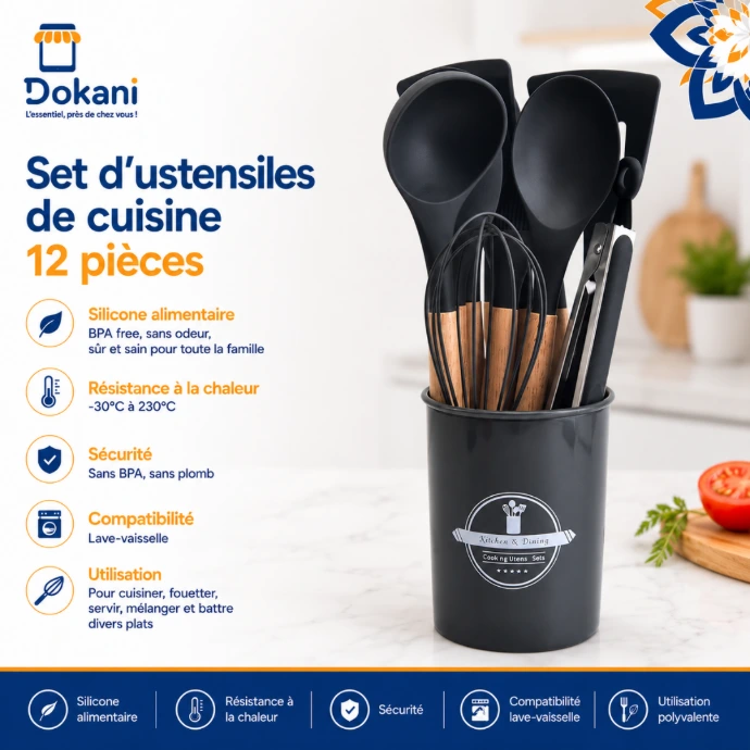 Set D'ustensiles De Cuisine 12 Pièces En Silicone Gris charbon