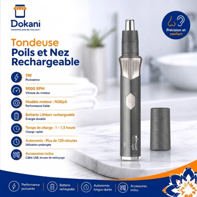 Tondeuse Poils et Nez Rechargeable DSP 9000RPM 5W Noir