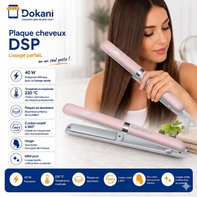 Plaque Cheveux DSP 230°C 40W Rose