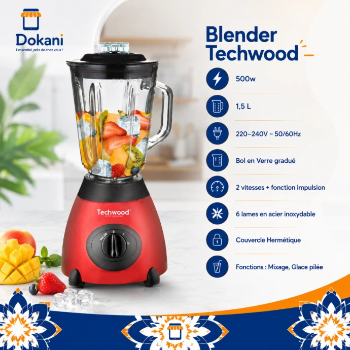 Blender Techwood 1,5L 500 W TBLI-385 - Rouge