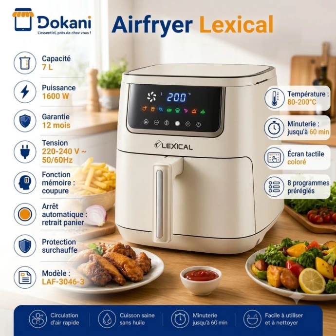 Friteuse Sans Huile Lexical 7 L-1600W - Beige