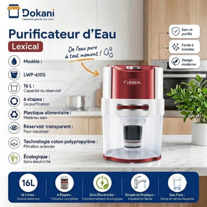 Filtre Purificateur d’Eau Lexical LWP-6105-16 L- Rouge