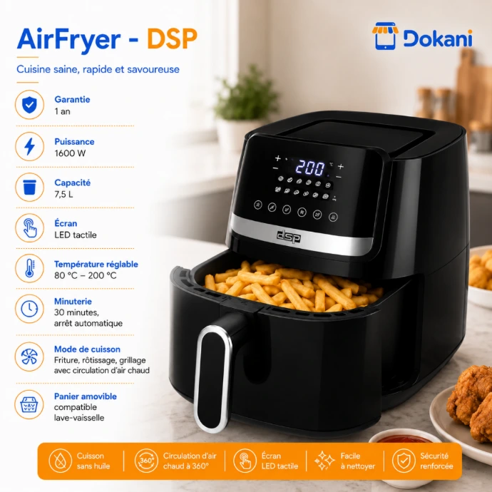 AirFryer DSP 1600W – 7,5 L – Ecran LED Tactile