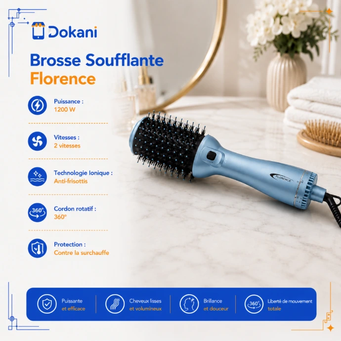 Brosse Soufflante Florence 1200W Bleu avec Technologie Ionique | Dokani.tn