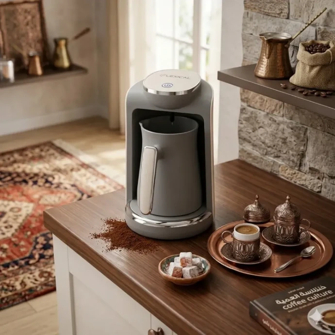 Préparation d'un café turc traditionnel avec une cafetière turque électrique Dokani
