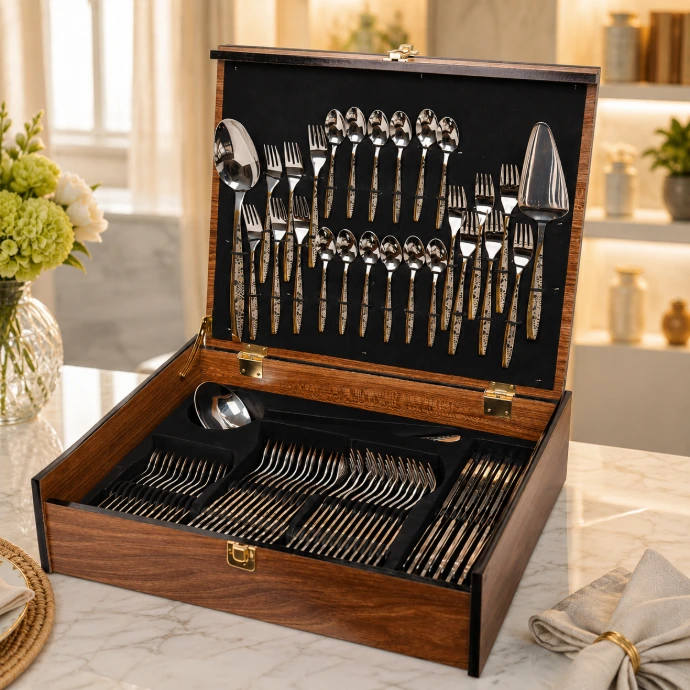 Coffret ménagère Golden House 75 pièces avec couverts de table en inox en Tunisie