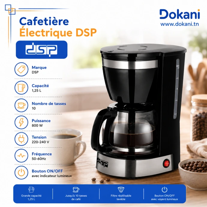Cafetière Électrique DSP 1,25L - 800W - 10 Tasses - Noir