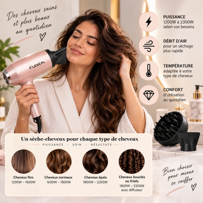 Choisir un sèche-cheveux en Tunisie selon le type de cheveux, la puissance et le diffuseur