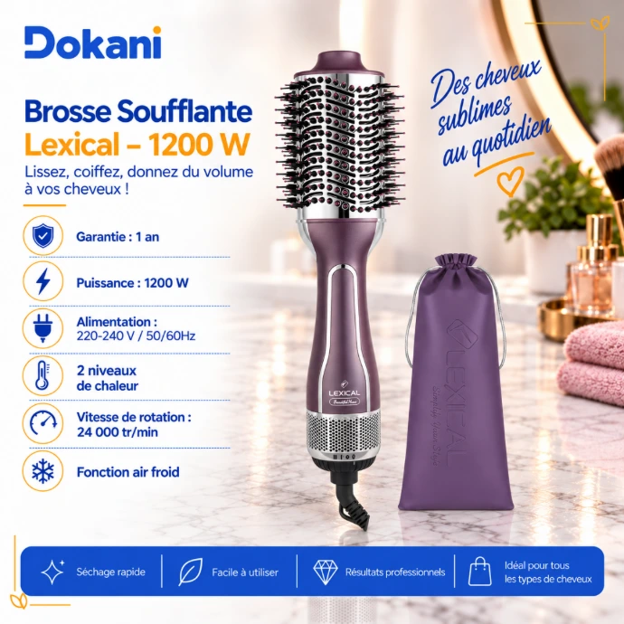 Brosse soufflante Lexical LHD-5081 violet 1200W 24 000 RPM avec fonction air froid - Dokani Tunisie