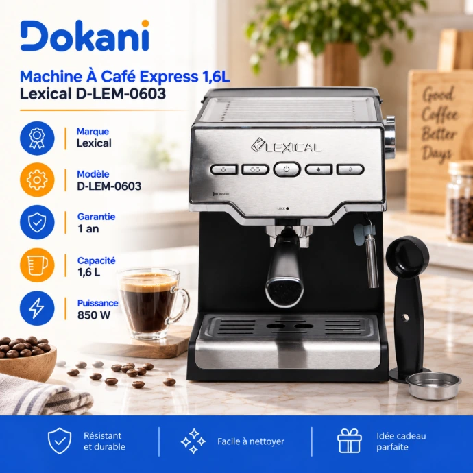 Cafetière électrique Lexical D-LEM-0603 1,6 L 850W noir et inox pour café filtre