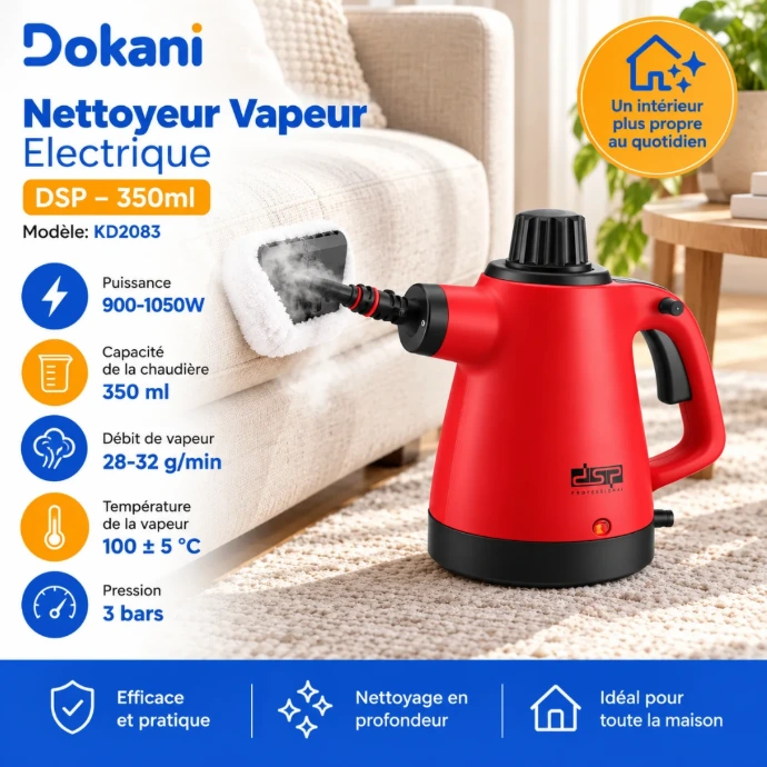 Nettoyeur vapeur électrique DSP KD2083 rouge 3 bars 350 ml avec buses et accessoires de nettoyage