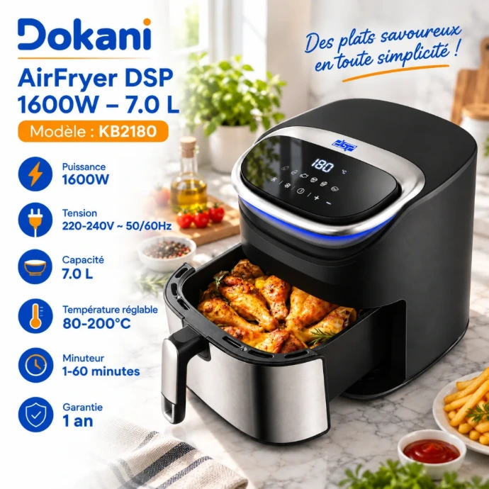 AirFryer DSP KB2180 7 L 1600W avec 10 menus et écran tactile à angle réglable