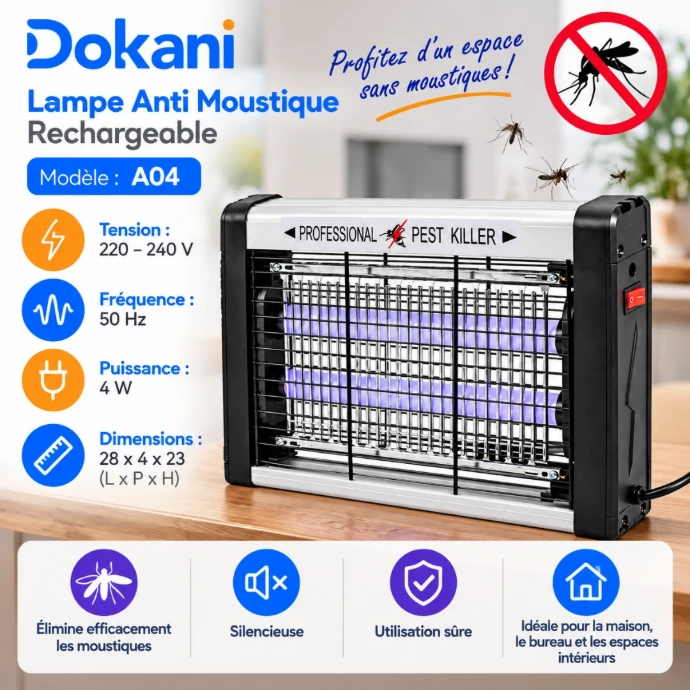Lampe anti-moustiques A04 4W 2 en 1 avec veilleuse murale pour moustiques et insectes volants
