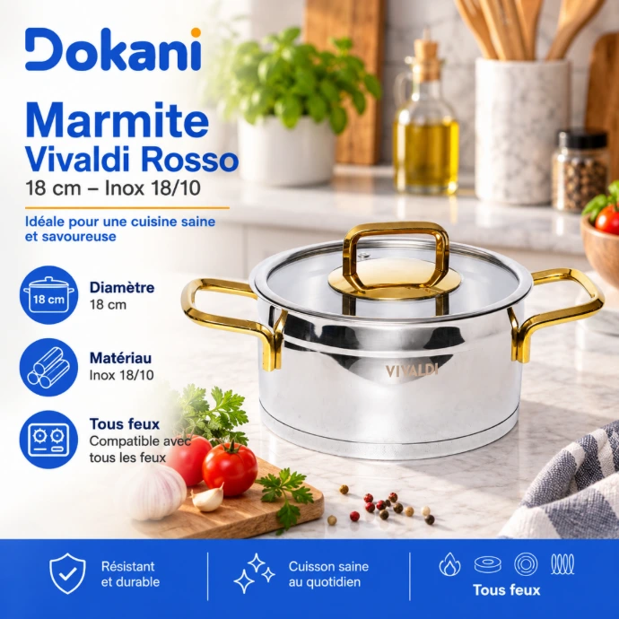 Marmite Vivaldi Rosso 18 cm en acier inoxydable 18/10 avec poignées rivetées compatible tous feux