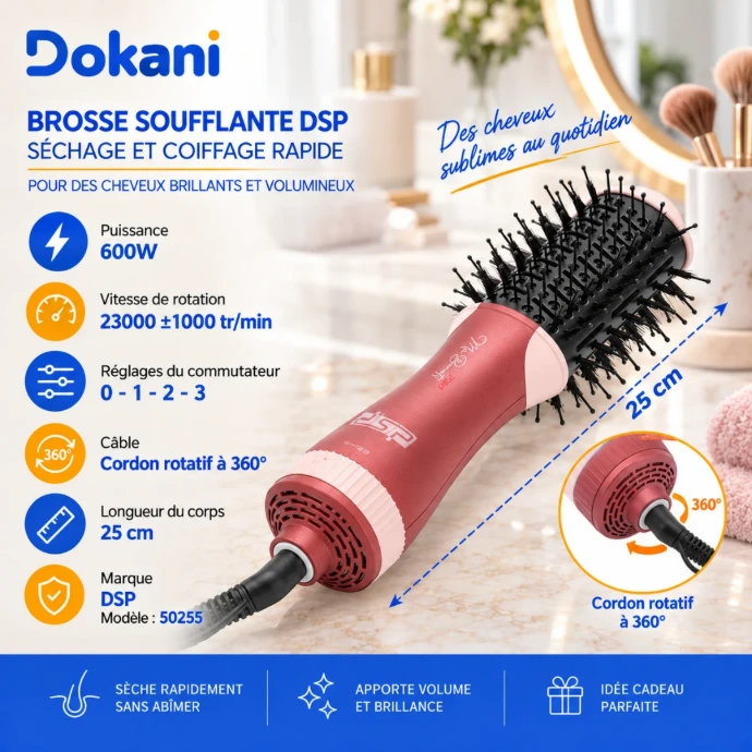 Brosse soufflante DSP 50255 rouge 600W avec moteur 23000 RPM et 3 modes de soufflage
