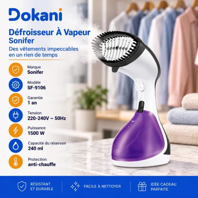 Défroisseur à vapeur Sonifer SF-9106 1500W avec réservoir 240 ml et chauffe rapide en 30 secondes