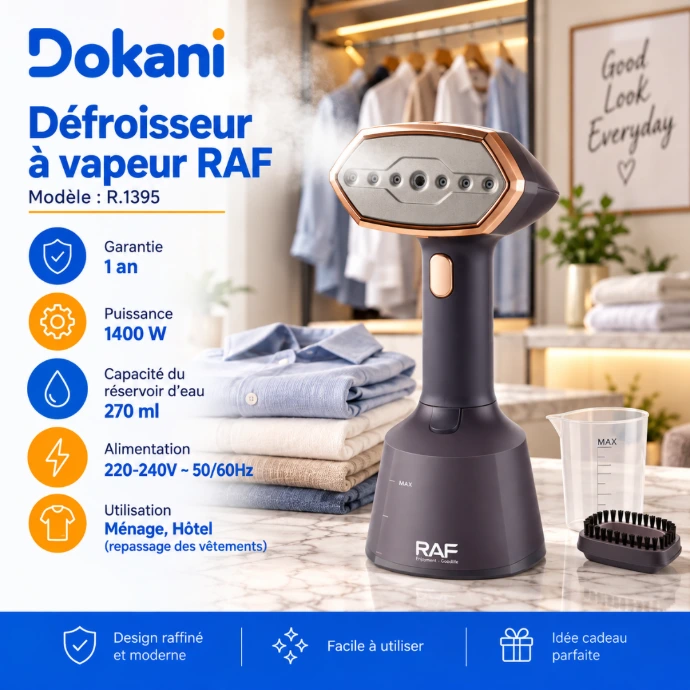 Défroisseur à vapeur RAF R.1395 1400W avec réservoir 270 ml et semelle en acier inoxydable