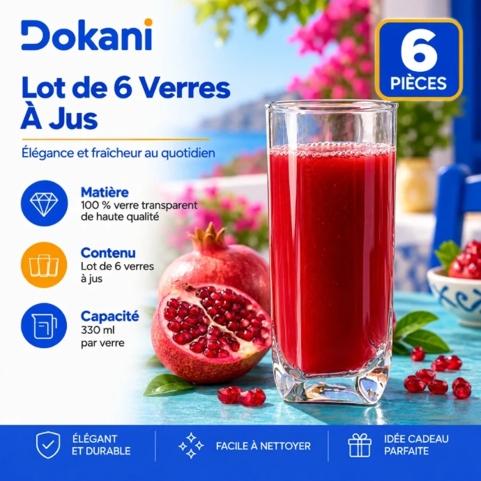Lot de 6 verres à jus Sublime Juice Tumbler 330 ml en verre transparent avec base carrée et fond épais