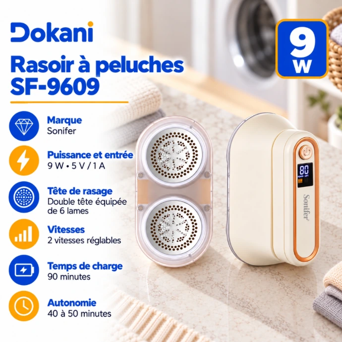 Rasoir à peluches électrique Sonifer 9W double tête avec 12 lames, écran LED, poignée pliable à 180° et accessoires de rechange