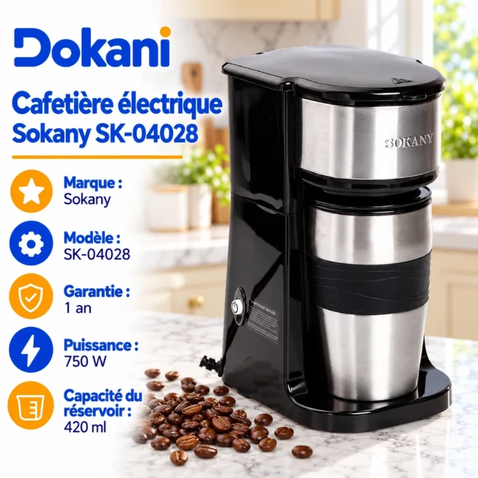 Cafetière filtre individuelle Sokany SK-04028 750W avec réservoir 420 ml, interrupteur marche-arrêt et voyant lumineux
