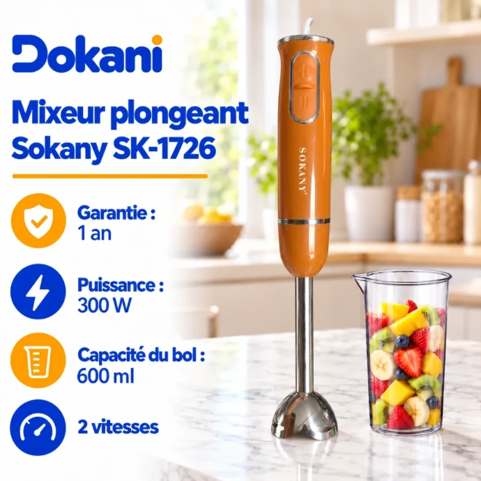 Mixeur plongeant Sokany SK-1726 caramel 300 W avec bol gradué de 600 ml et 2 vitesses