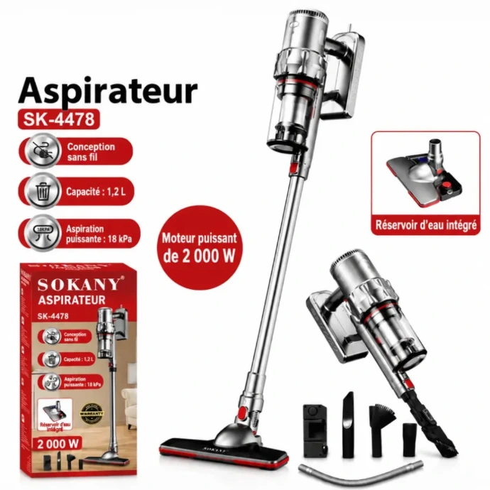 Aspirateur Balai Sokany - 1,2 L - 2000 W- SK-4478- Aspiration & Lavage
