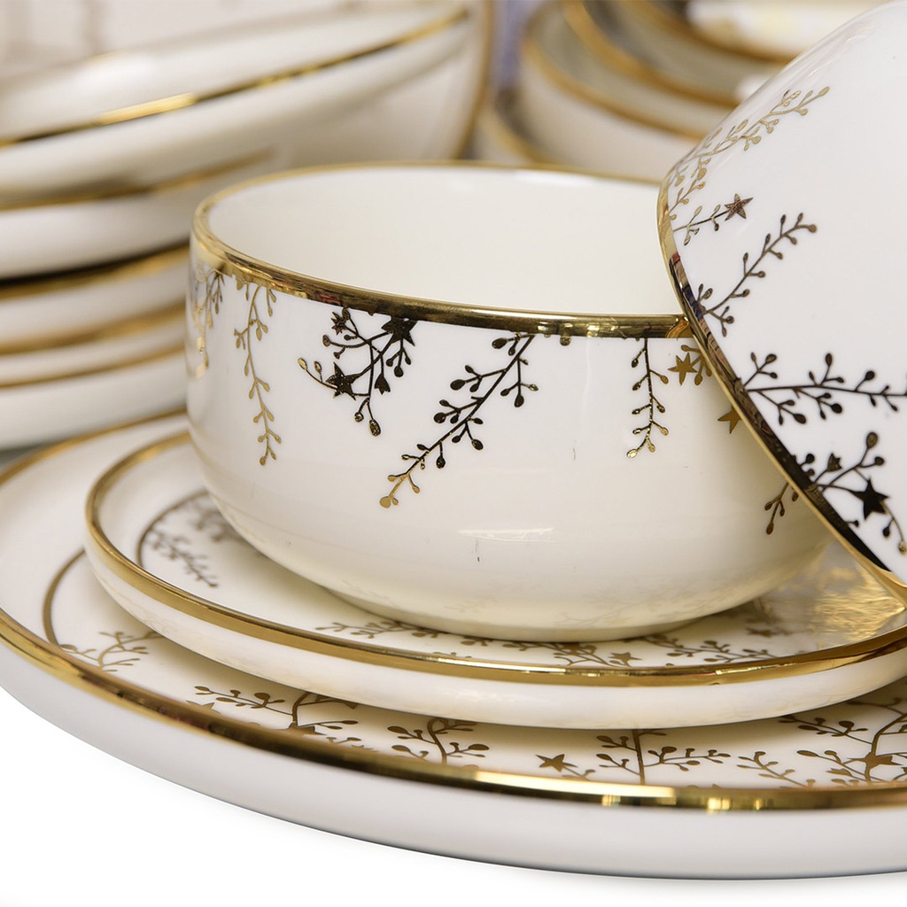 Service à Table en Porcelaine 39 Pièces Golden House Doré 