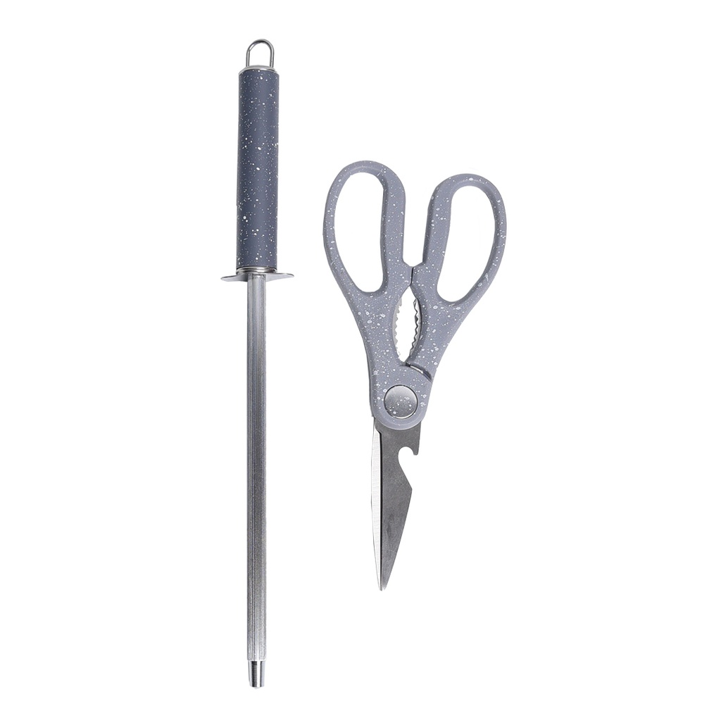 Ensemble 8 Pièces Couteaux avec Support Blanc Gris