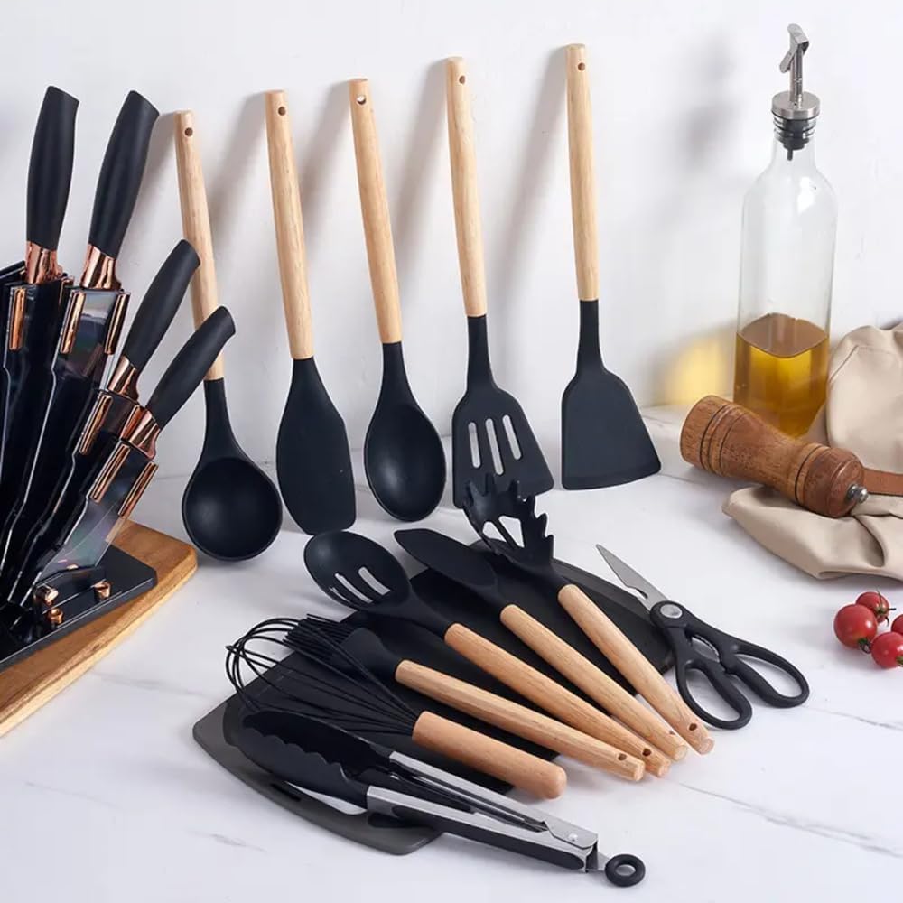 Ensemble D’ustensiles De Cuisine En Silicone  19 Pièces Noir