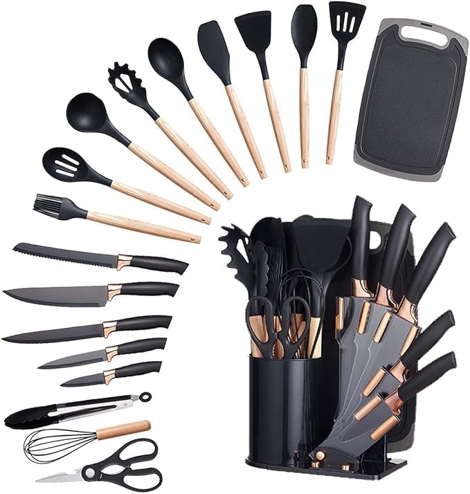 Ensemble D’ustensiles De Cuisine En Silicone  19 Pièces Noir