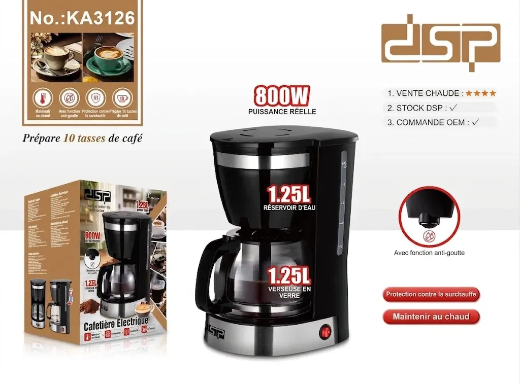 Cafetière Electrique DSP 1,25L 800W– 10 Tasses.webp