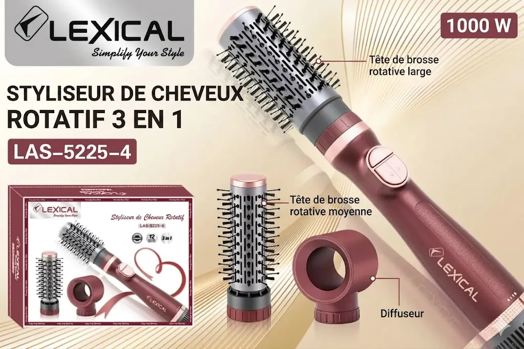 Coffret Brosse Rotatif 3en1Lexical - 1000 W - Rouge.webp