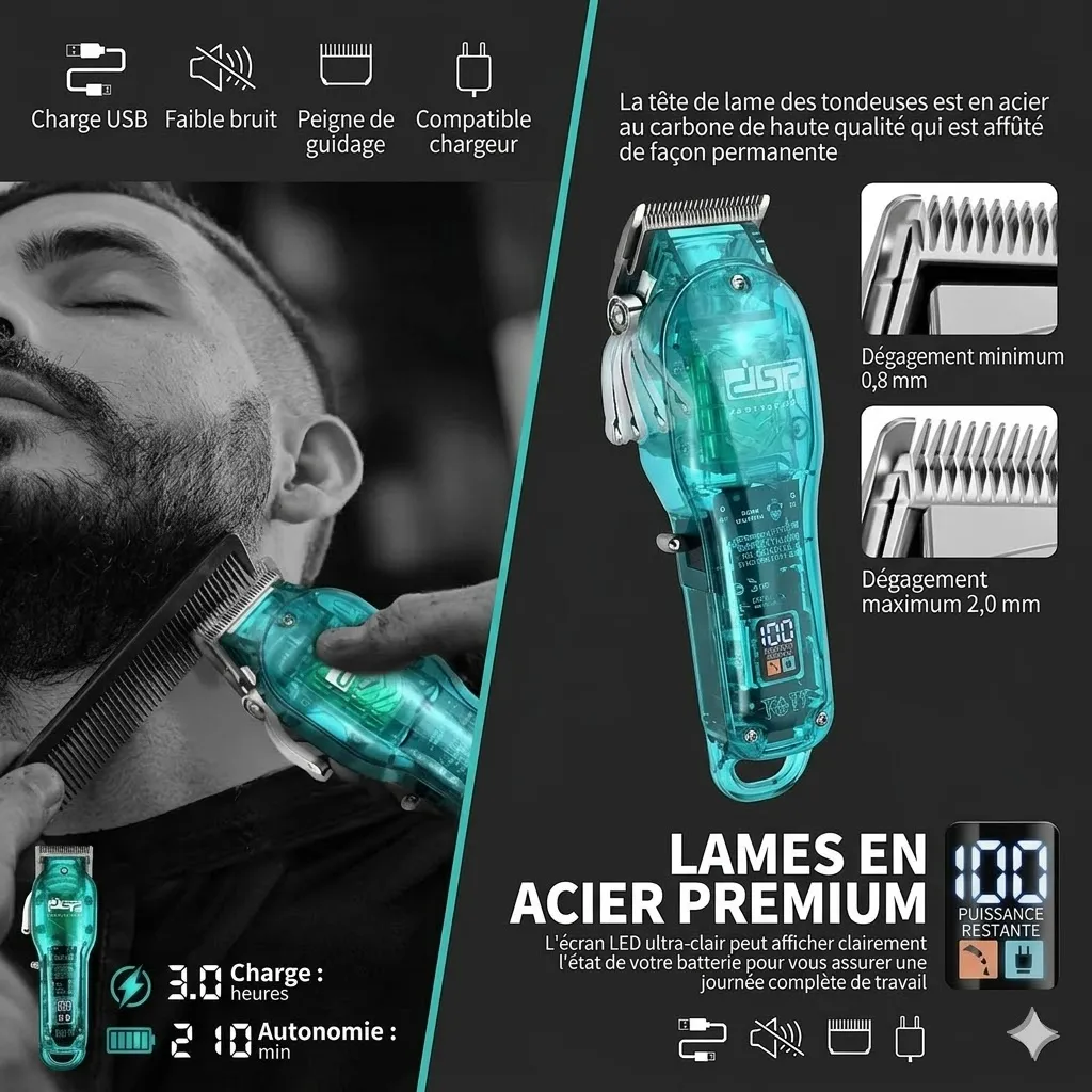 Tondeuse Cheveux Professionnelle DSP 6500RPM - 5W - Bleu2.webp