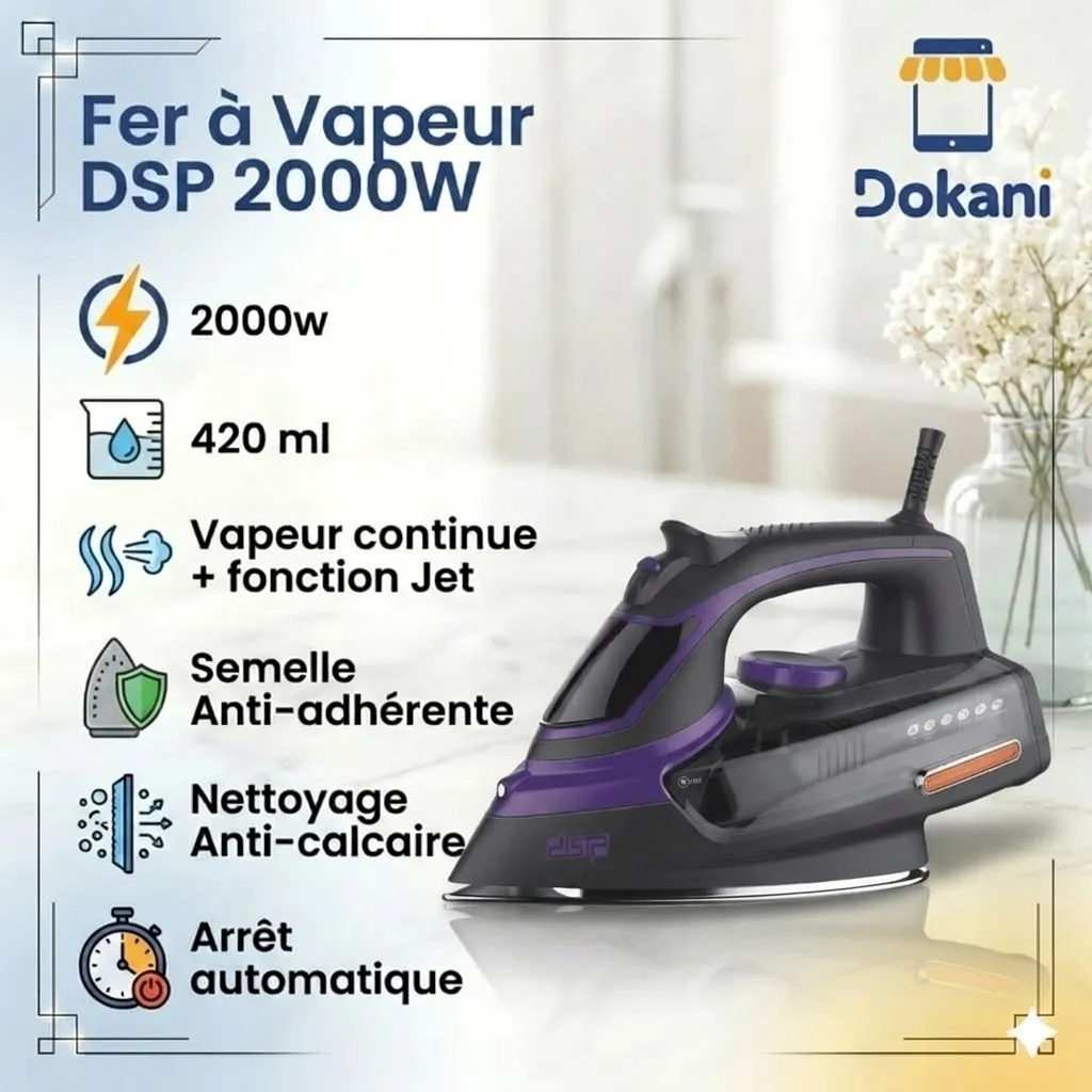 Fer à Repasser DSP 2000W 420ml Violet2.webp
