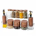 [FB10-2M] Set Portes Épices 11 Pièces En Verre Avec Support - Effet Bois Marron.webp