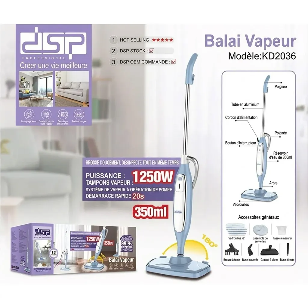 Aspirateur Vapeur DSP 350ml 180°C- 1250W.webp