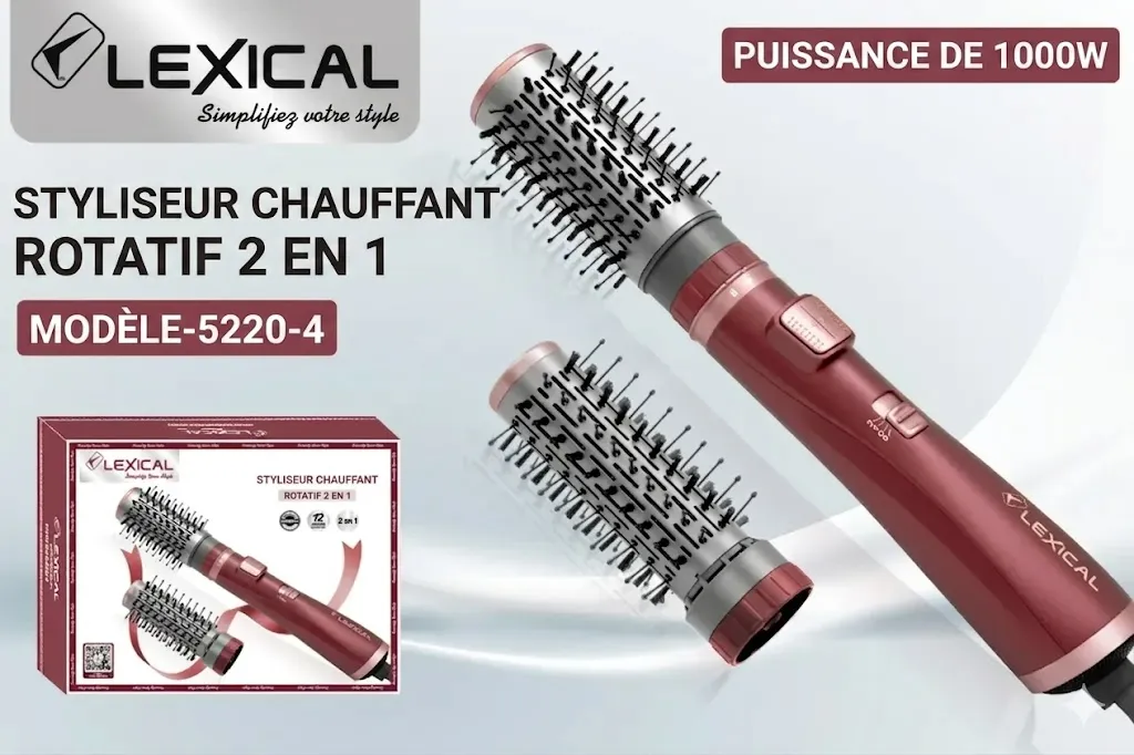 Coffret Brosse Lexical 1000W 2en1 - Rouge1.webp