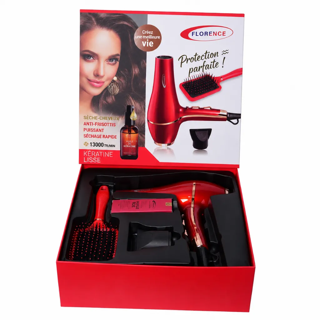 Coffret Sèche Cheveux + Brosse Florence- 2200W- Rouge1.webp