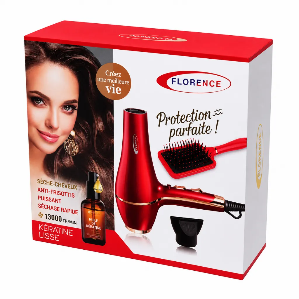 Coffret Sèche Cheveux + Brosse Florence- 2200W- Rouge2.webp