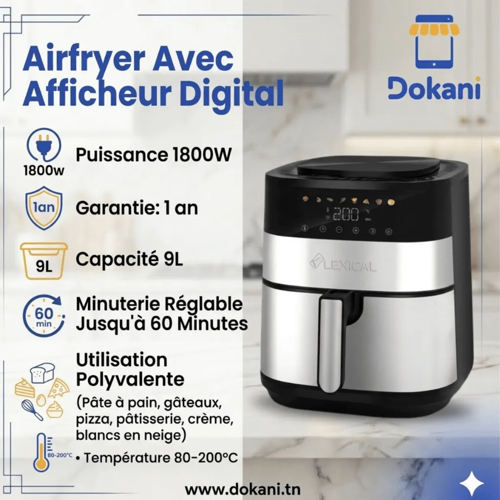 AirFryer Avec Afficheur Digital-Lexical 9L -1800W5.webp