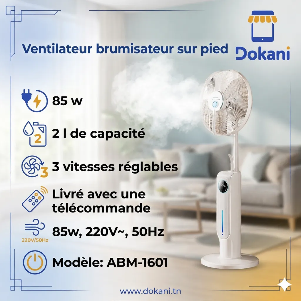 Ventilateur Brumisateur Sur Pied- 3 Vitesses- 85W.webp