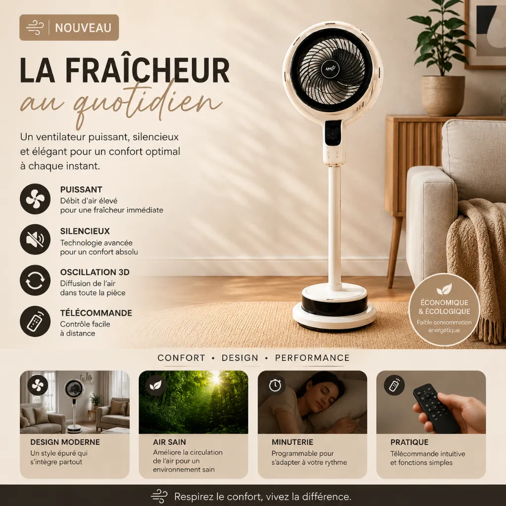 Ventilateur Brumisateur Sur Pied- 8 Vitesses - 40W.webp
