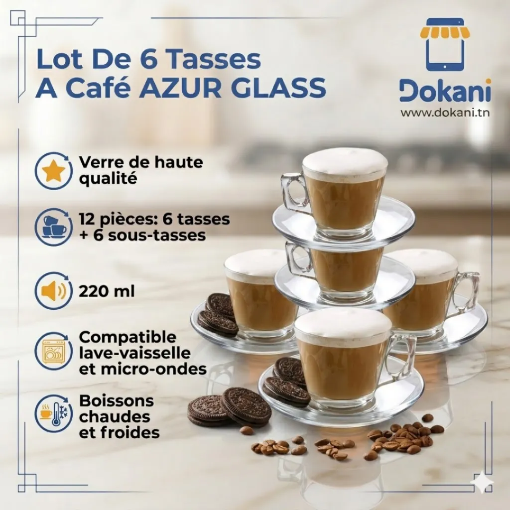 Coffret De 6 Tasses à Café AZUR GLASS-220 ml.webp