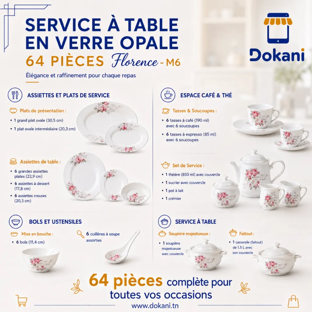 Service A Table en Verre Opale- 64 Pièces- Florence- M6.webp