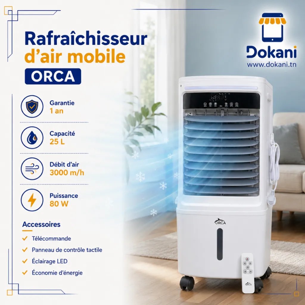 Rafraîchisseur d’Air Mobile ORCA - 25L -80W- Gris (2).webp
