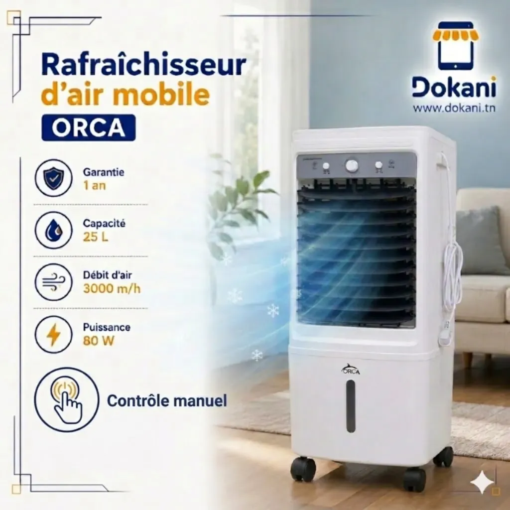 Rafraîchisseur d’Air Mobile ORCA - 25L -80W- Noir (3).webp