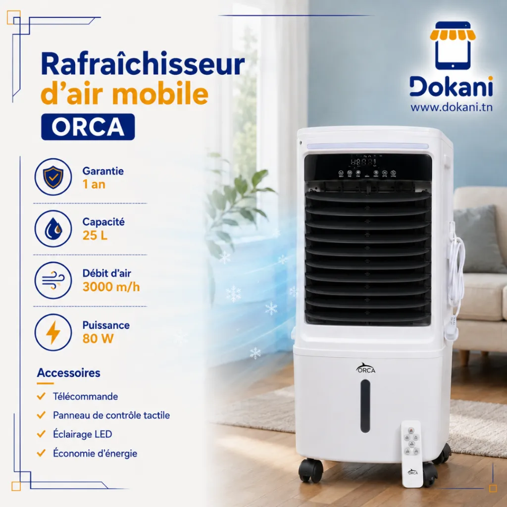 Rafraîchisseur d’Air Mobile ORCA - 25L -80W- Noir (7).webp