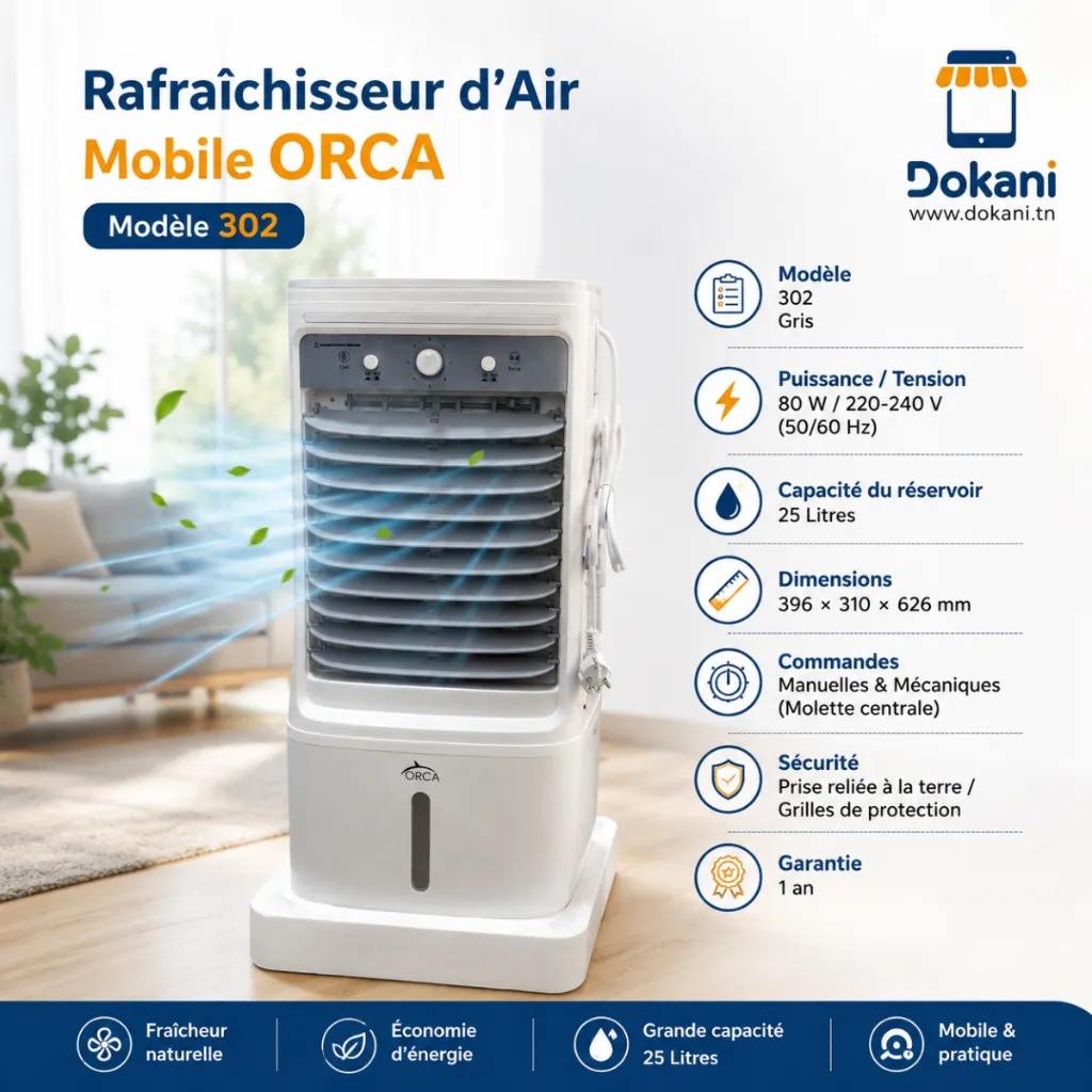 Rafraîchisseur d’Air Mobile ORCA - 25L -80W GRIS (3).webp